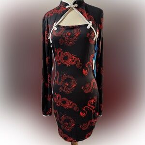 SHEIN Black Dress with Red Dragon Design